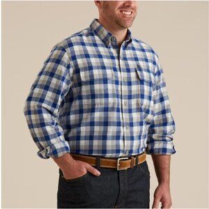 Duluth Trading Co Mens Crosscut Performance Blue Plaid Flannel Shirt-Size L